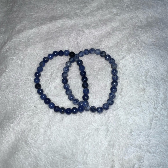 Handmade Jewelry - Lot of Two Handmade Sodalite & Blue Dot Jasper Beaded Bracelets, Size 7”